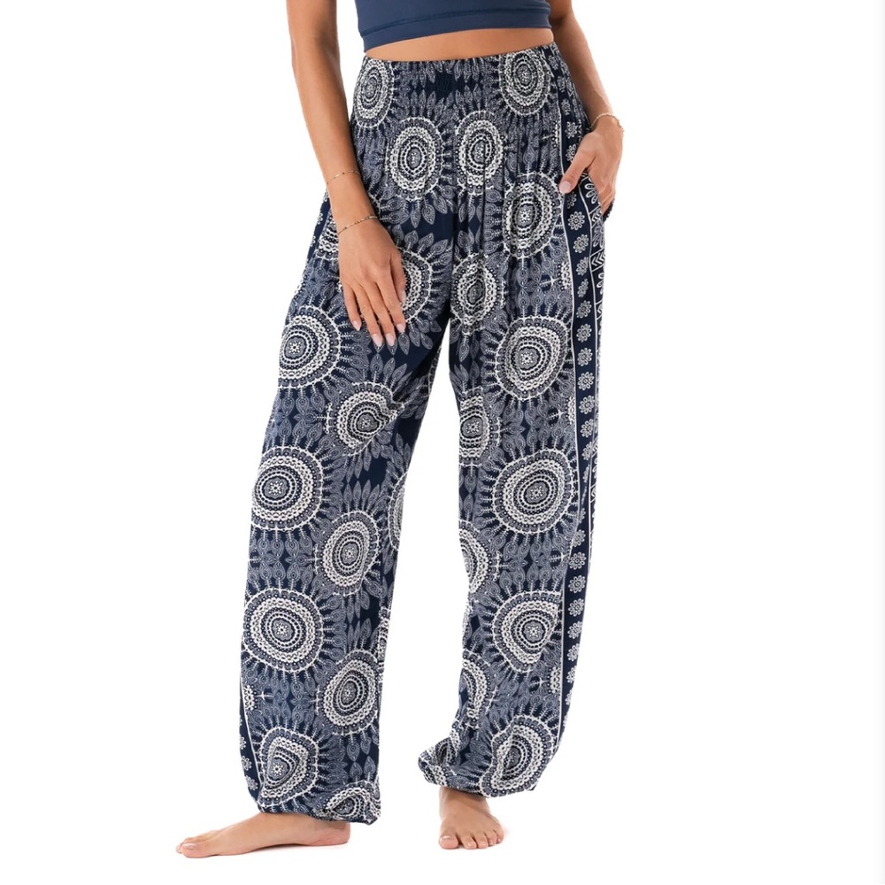 Lotus & Luna Blue and White Patterned Pants